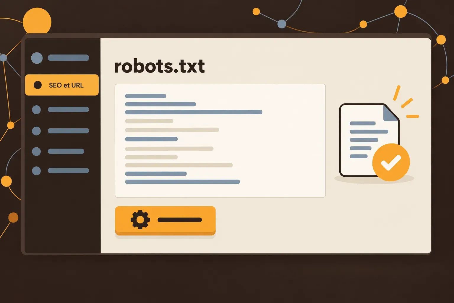 Capture d’écran montrant un fichier robots.txt ouvert dans une interface graphique avec une barre latérale et un bouton