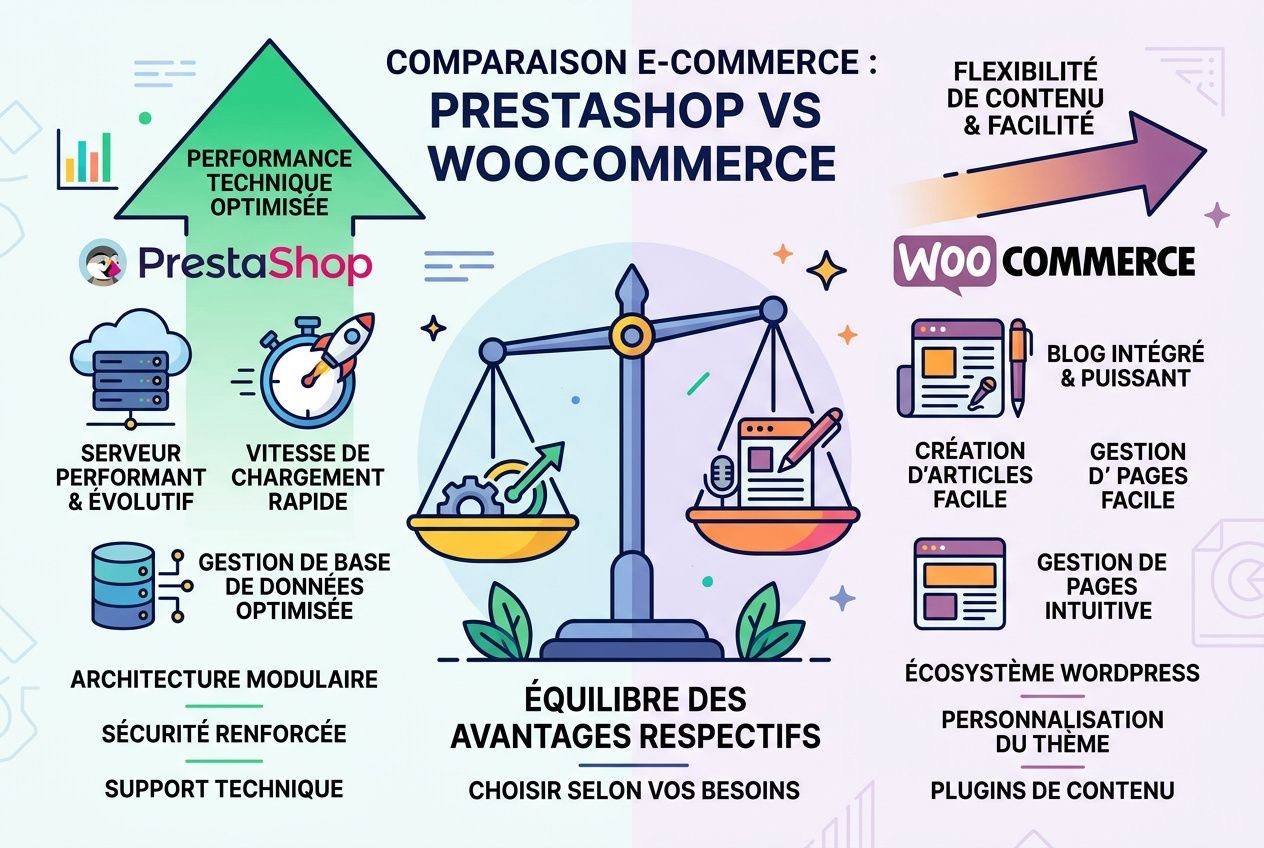 Comparaison graphique PrestaShop et WooCommerce