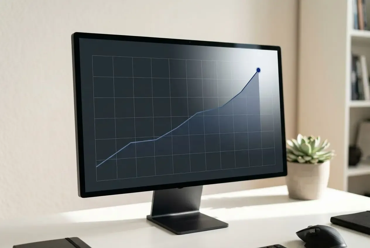 Graphique de croissance sur un écran d’ordinateur, symbole d’une stratégie contenu prestashop e-commerce efficace.