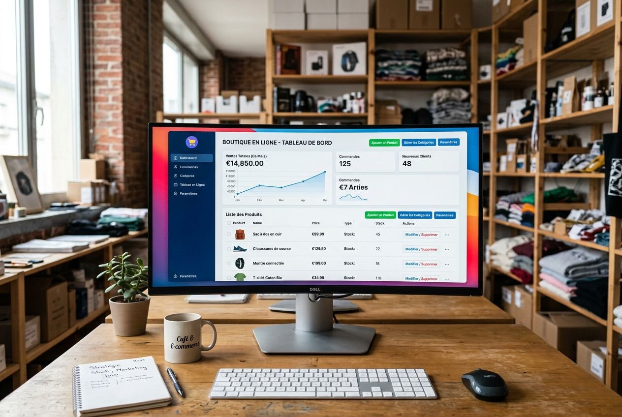 Interface de gestion d'une boutique en ligne sur ordinateur